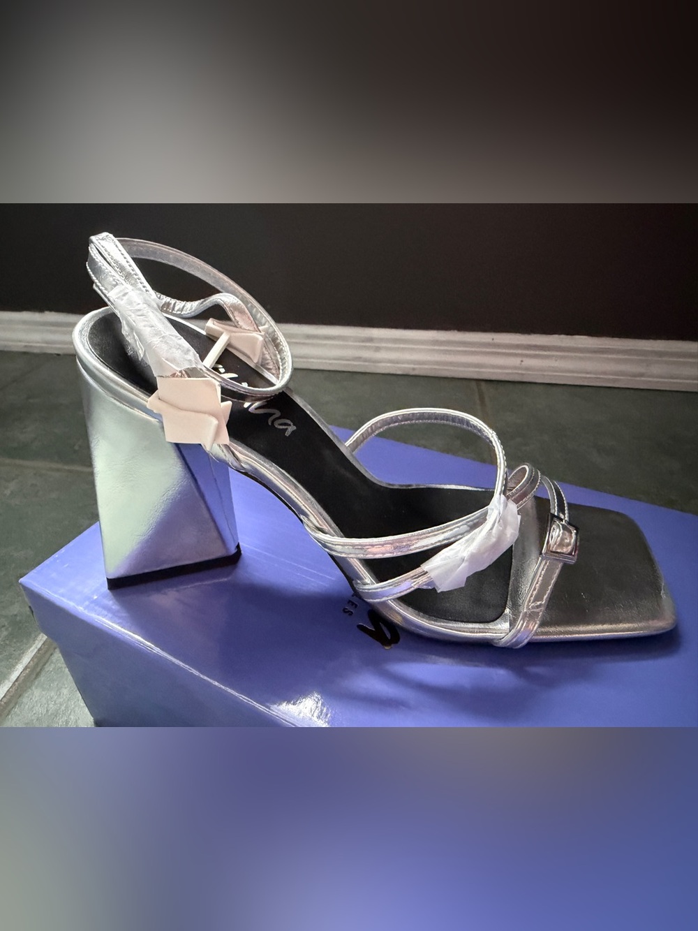 Women’s Sabrina-2 Silver Strappy Chunky Heels by Liliana